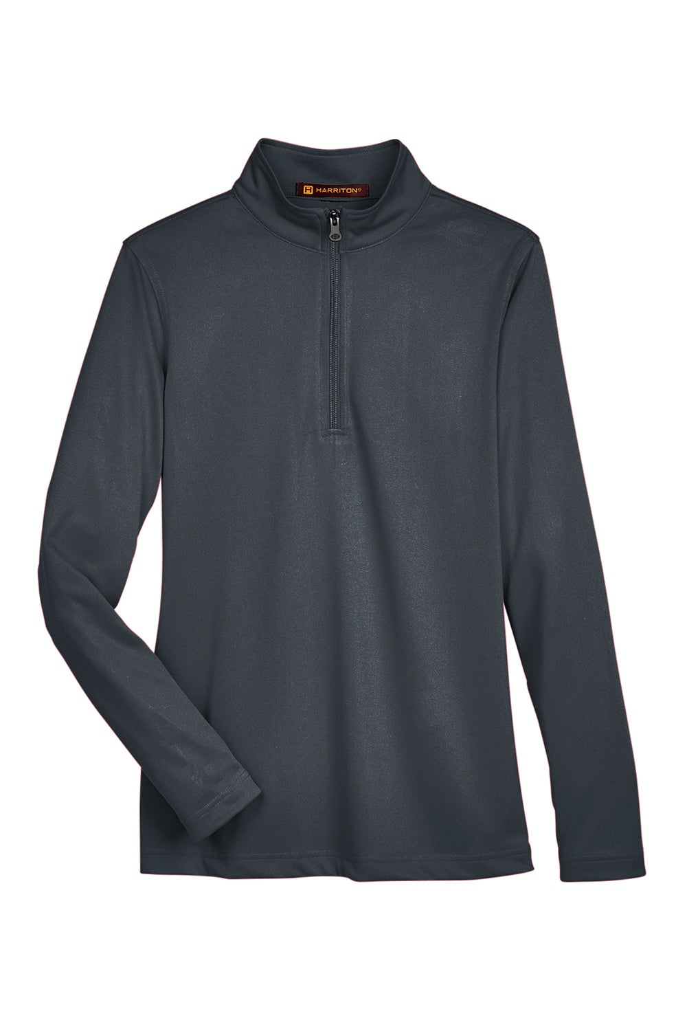 Harriton M748W Womens Advantage Performance Moisture Wicking 1/4 Zip Sweatshirt Dark Charcoal Grey Flat Front