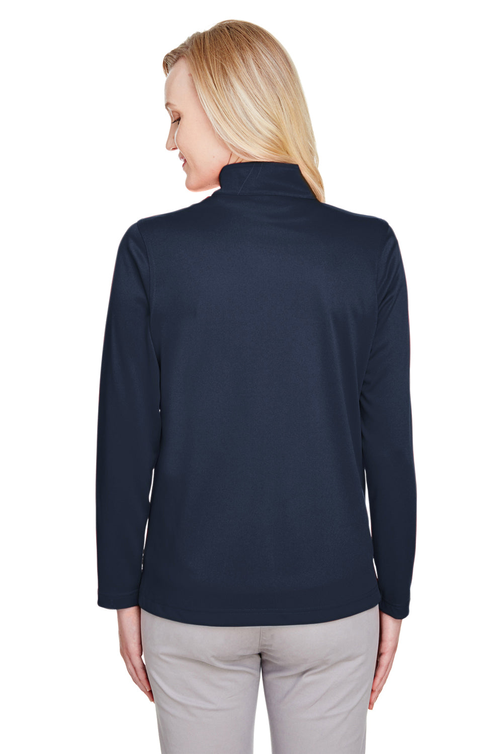 Harriton M748W Womens Advantage Performance Moisture Wicking 1/4 Zip Sweatshirt Dark Navy Blue Model Back