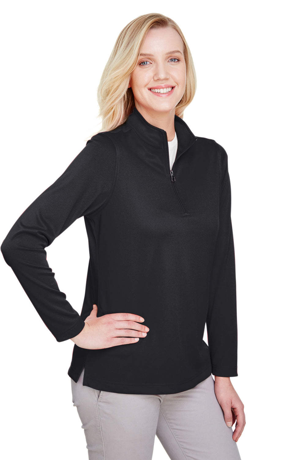 Harriton M748W Womens Advantage Performance Moisture Wicking 1/4 Zip Sweatshirt Black Model 3q
