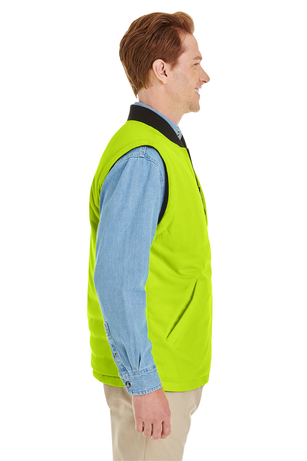Harriton M776 Mens Dockside Reversible Water Resistant Full Zip Vest Black/Safety Yellow Model Side