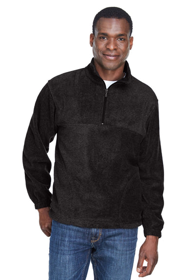 Harriton M980 Mens Pill Resistant Fleece 1/4 Zip Sweatshirt w/ Pockets Black Model Front