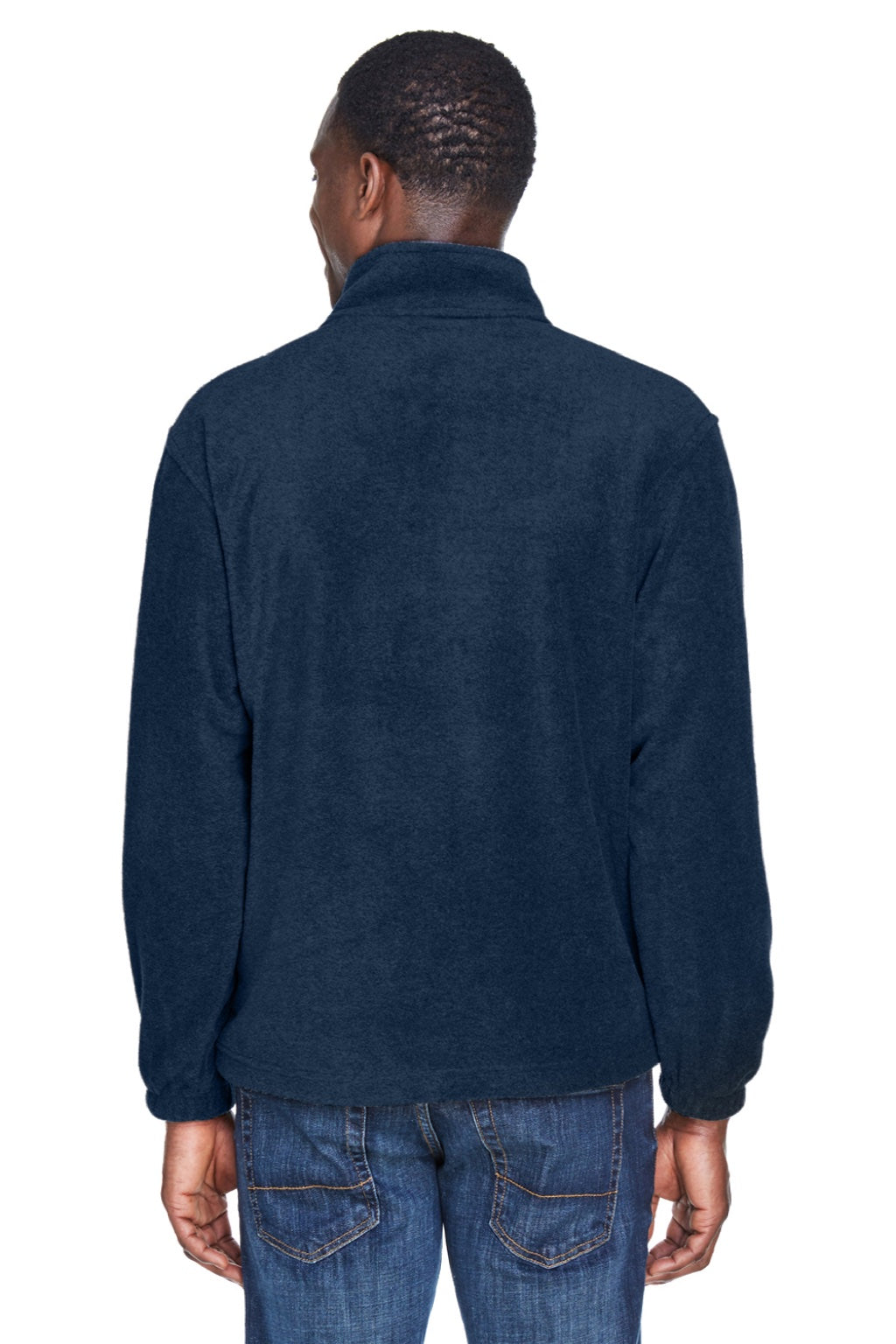 Harriton M980 Mens Pill Resistant Fleece 1/4 Zip Sweatshirt w/ Pockets Navy Blue Model Back