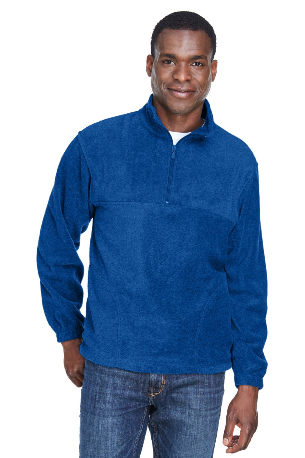 Harriton M980 Mens Pill Resistant Fleece 1/4 Zip Sweatshirt w/ Pockets True Royal Blue Model Front