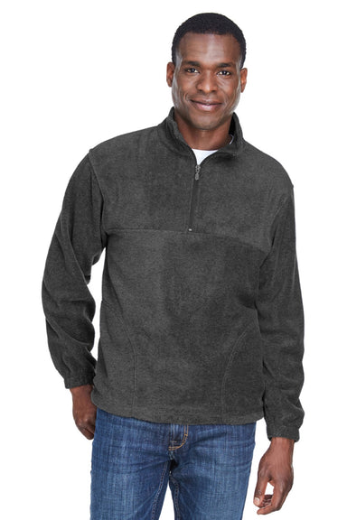 Harriton M980 Mens Pill Resistant Fleece 1/4 Zip Sweatshirt w/ Pockets Charcoal Grey Model Front