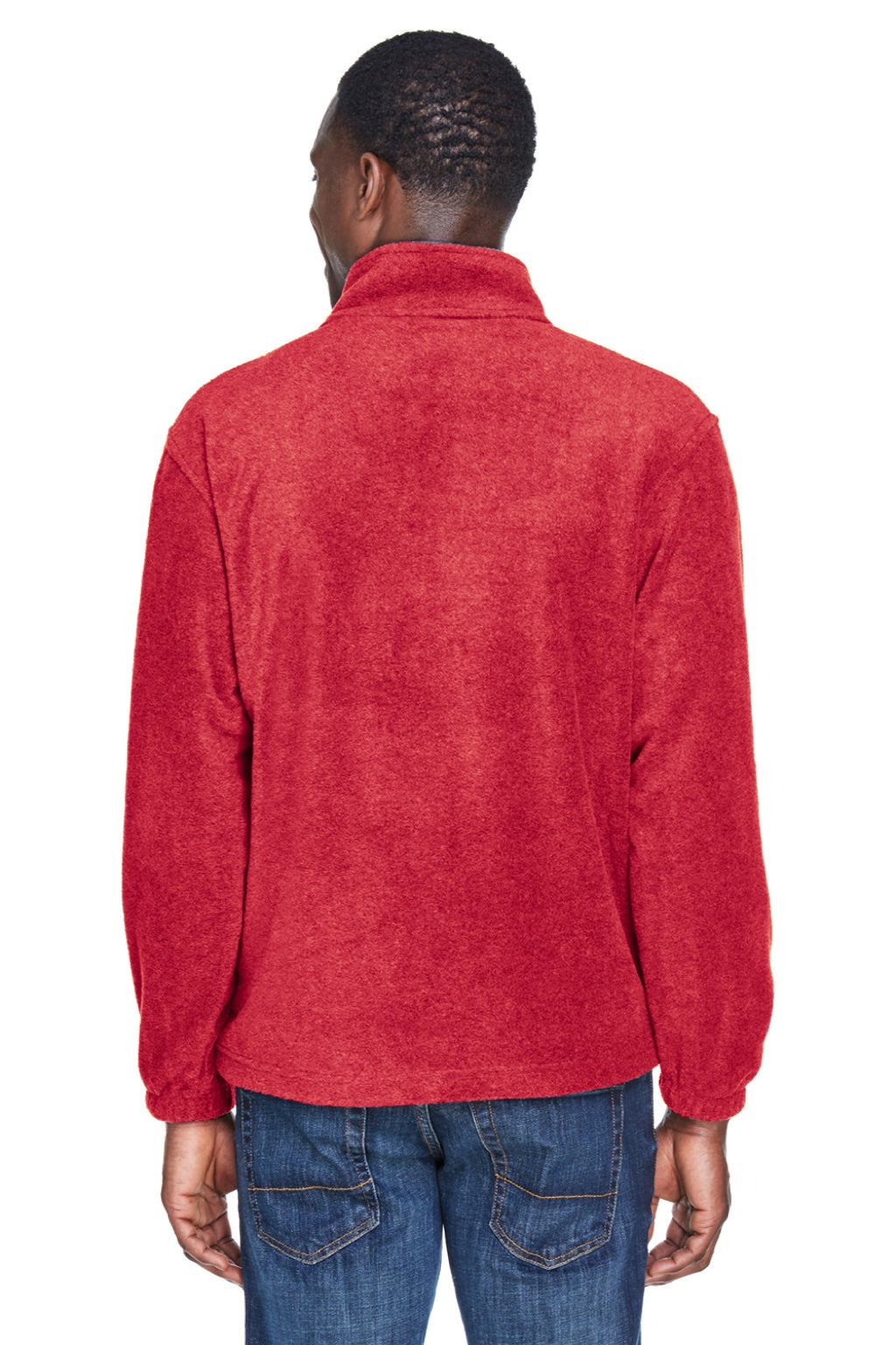 Harriton M980 Mens Pill Resistant Fleece 1/4 Zip Sweatshirt w/ Pockets Red Model Back