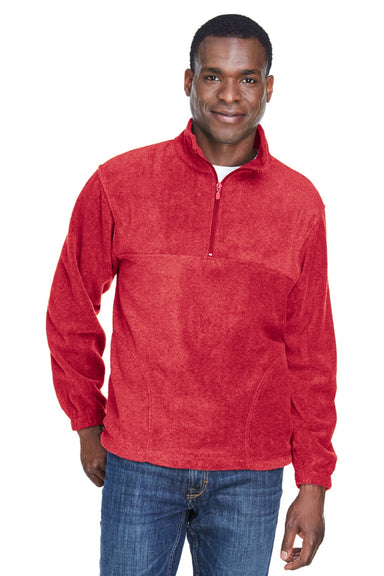 Harriton M980 Mens Pill Resistant Fleece 1/4 Zip Sweatshirt w/ Pockets Red Model Front