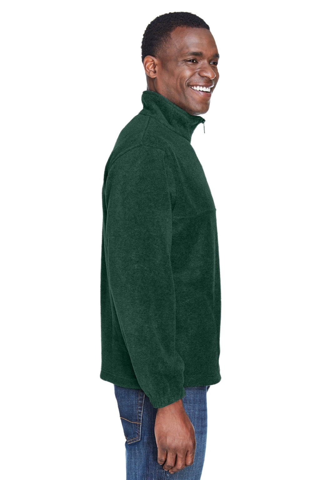 Harriton M980 Mens Pill Resistant Fleece 1/4 Zip Sweatshirt w/ Pockets Hunter Green Model Side