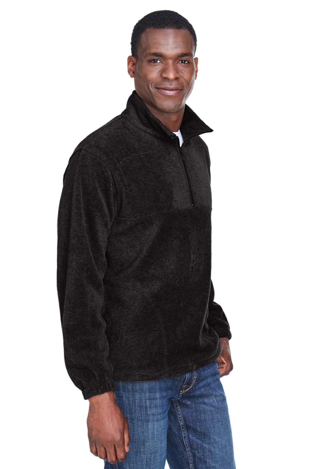 Harriton M980 Mens Pill Resistant Fleece 1/4 Zip Sweatshirt w/ Pockets Black Model 3q