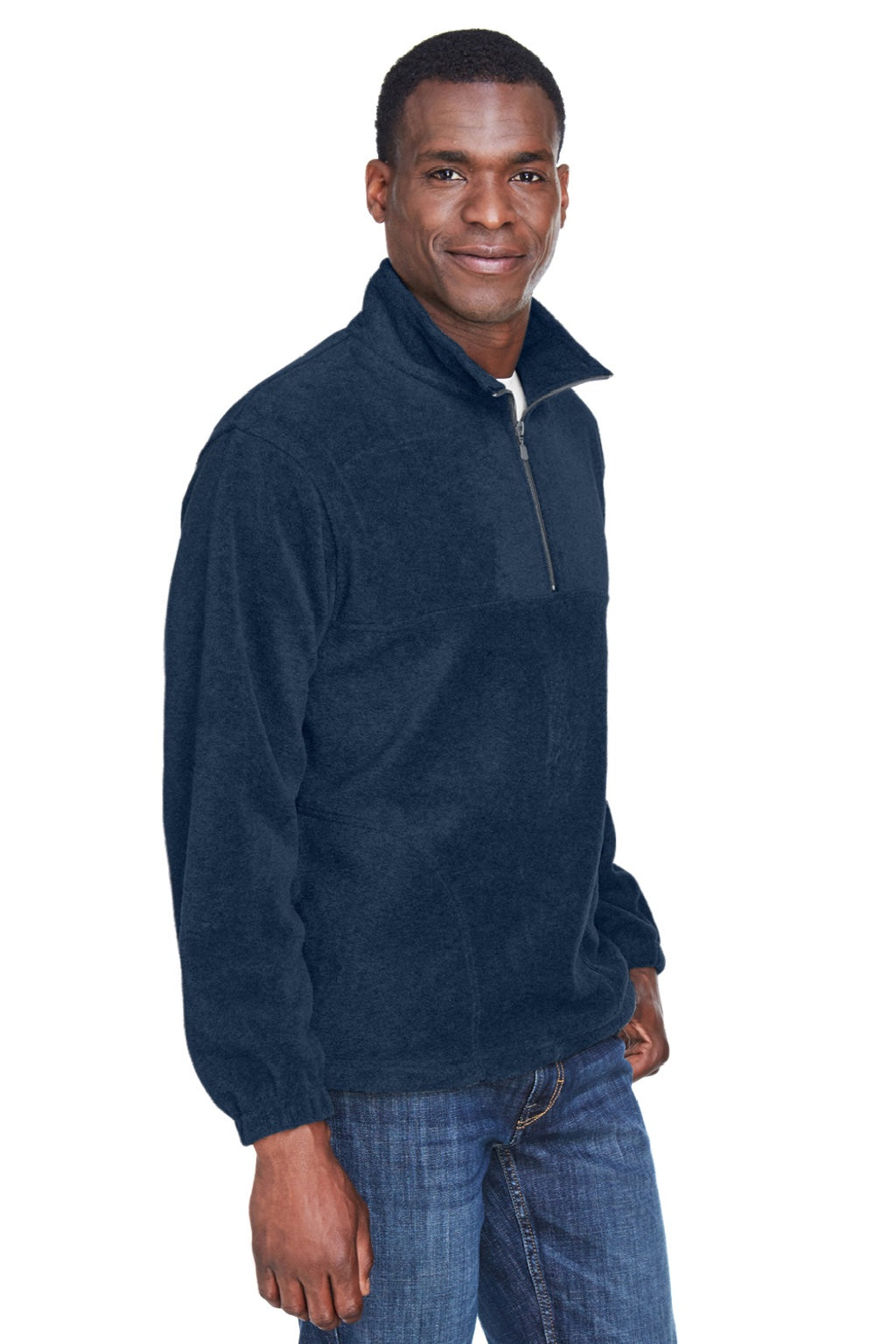 Harriton M980 Mens Pill Resistant Fleece 1/4 Zip Sweatshirt w/ Pockets Navy Blue Model 3q