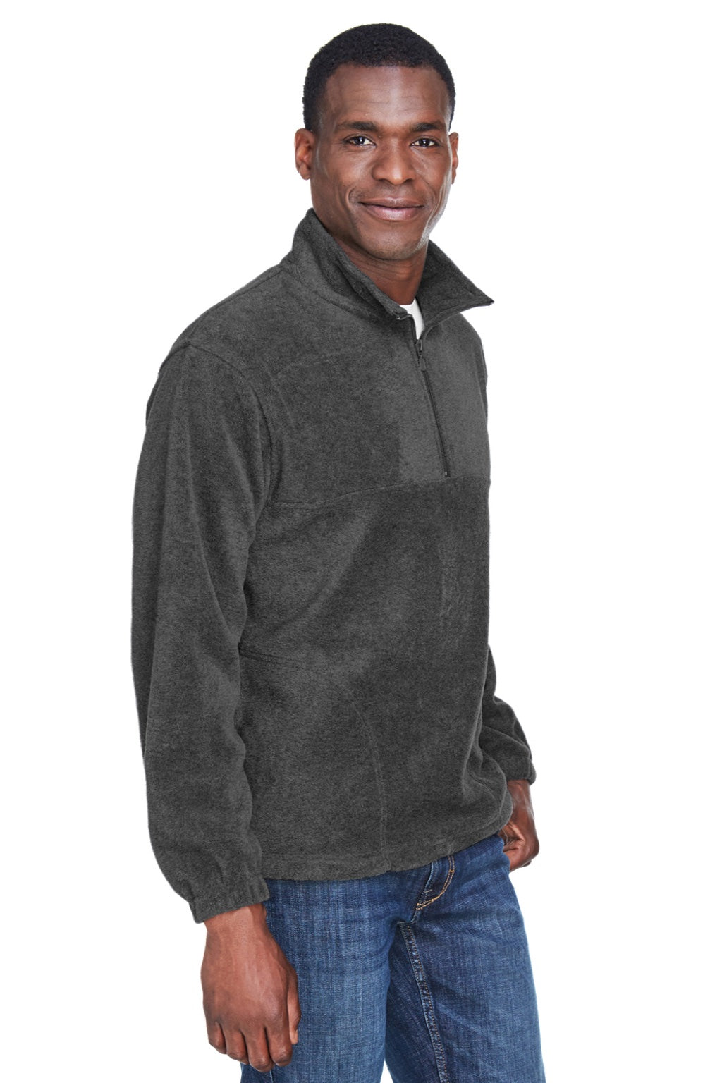 Harriton M980 Mens Pill Resistant Fleece 1/4 Zip Sweatshirt w/ Pockets Charcoal Grey Model 3q