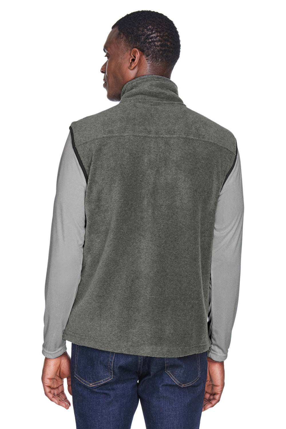 Harriton M985 Mens Pill Resistant Fleece Full Zip Vest Charcoal Grey Model Back