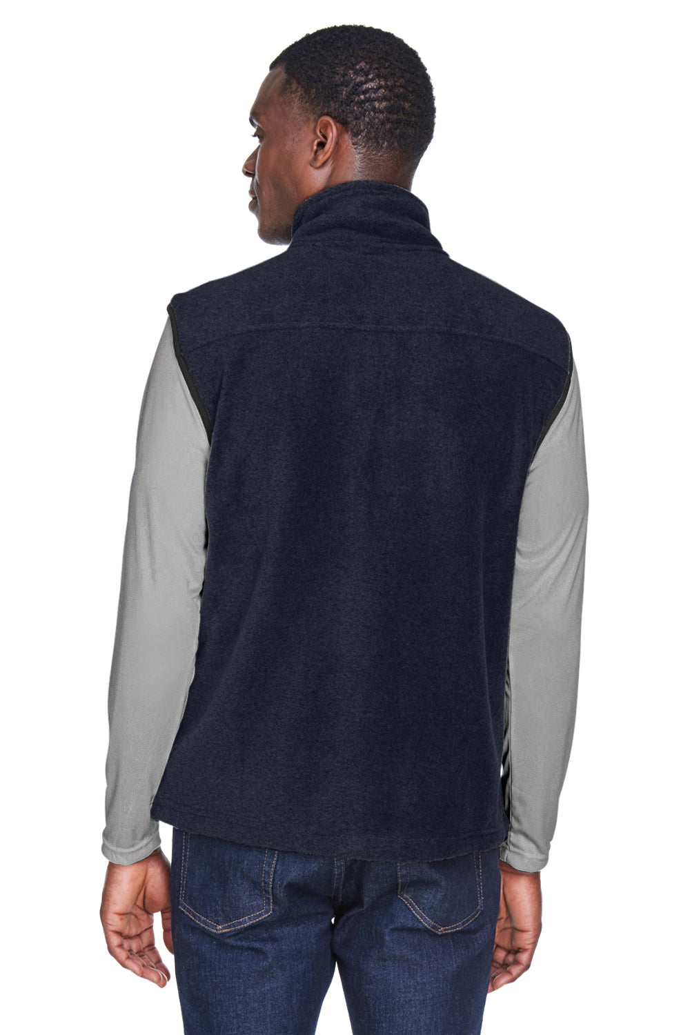 Harriton M985 Mens Pill Resistant Fleece Full Zip Vest Navy Blue Model Back