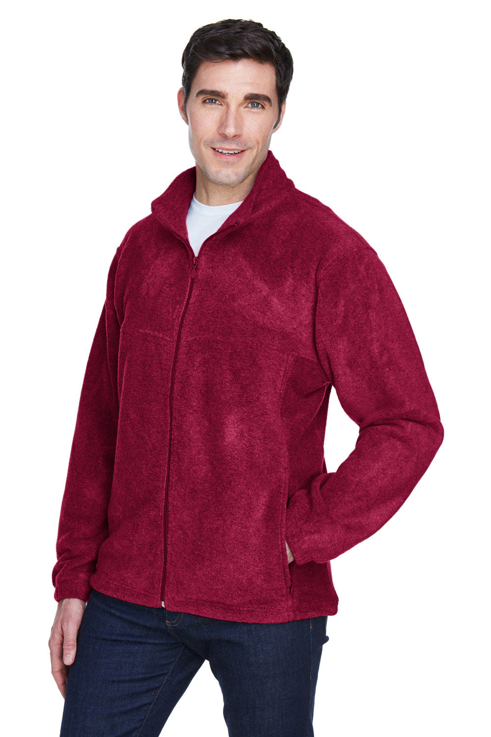 Harriton M990/M990T Mens Pill Resistant Fleece Full Zip Jacket Wine Model 3q