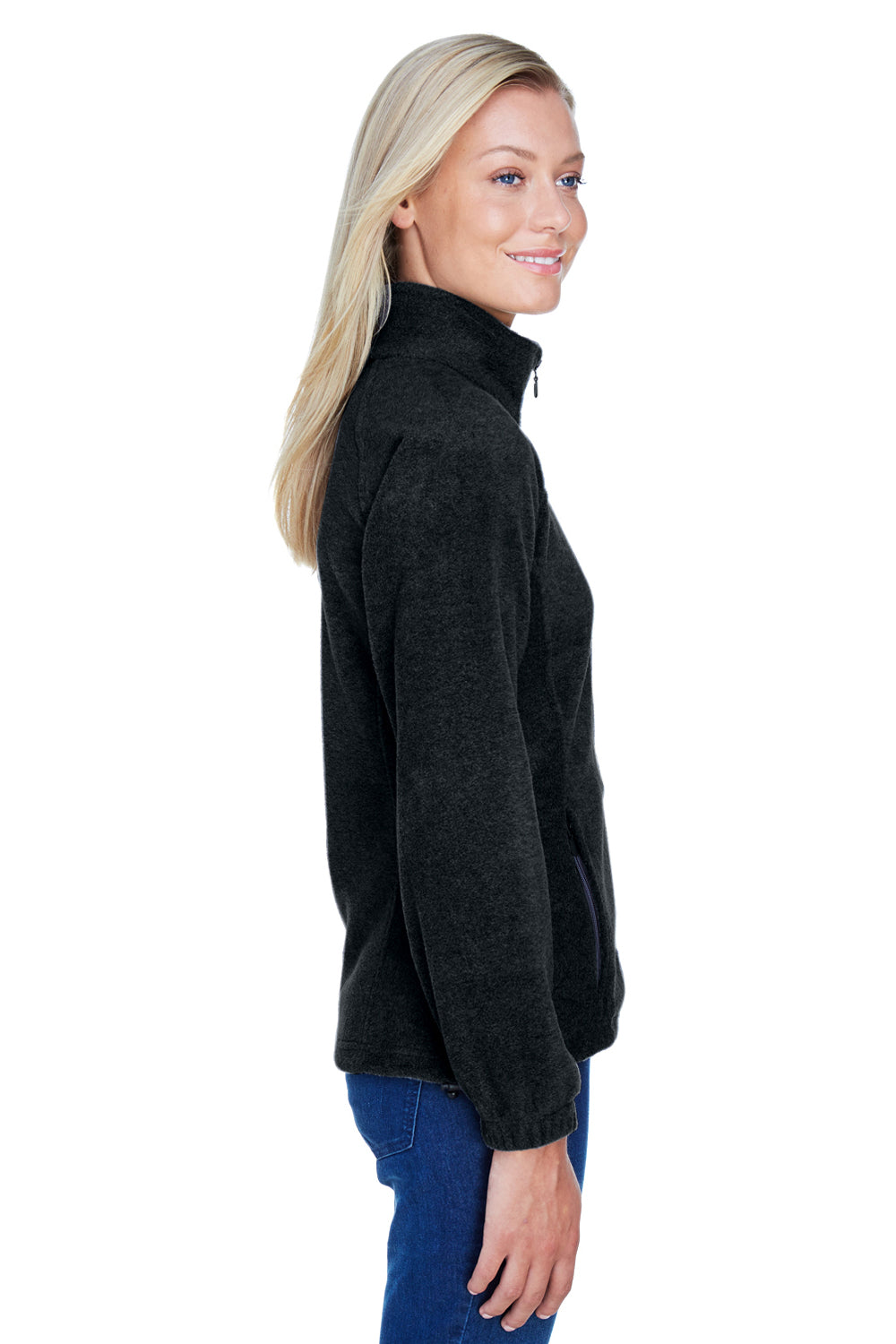 Harriton M990W Womens Pill Resistant Fleece Full Zip Jacket Black Model Side