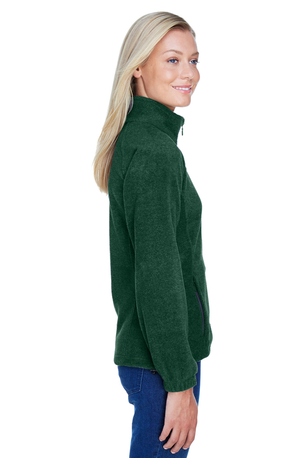 Harriton M990W Womens Pill Resistant Fleece Full Zip Jacket Hunter Green Model Side