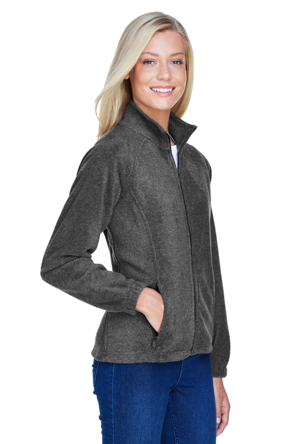 Harriton M990W Womens Pill Resistant Fleece Full Zip Jacket Charcoal Grey Model 3q
