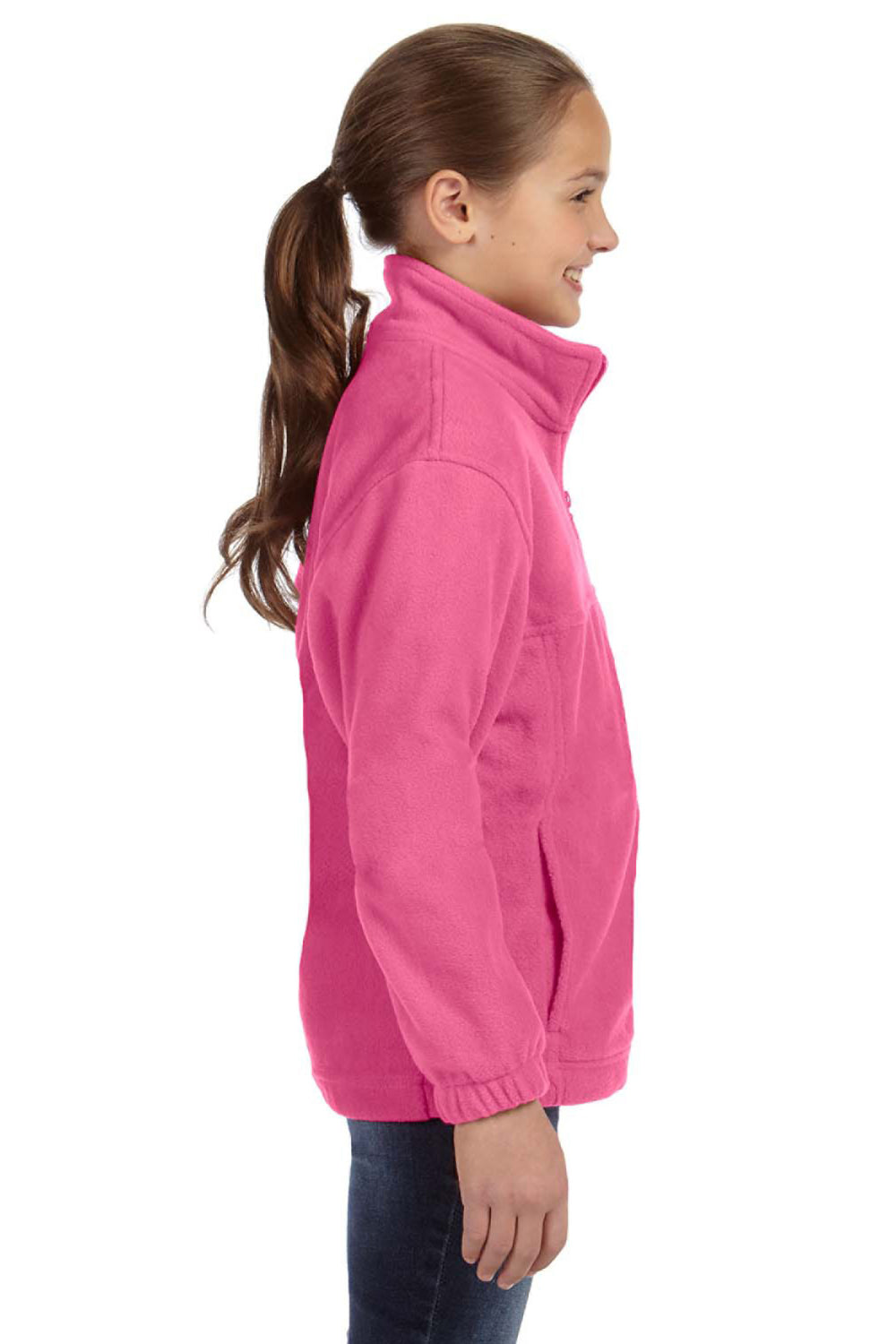 Harriton M990Y Youth Pill Resistant Fleece Full Zip Jacket Charity Pink Model Side