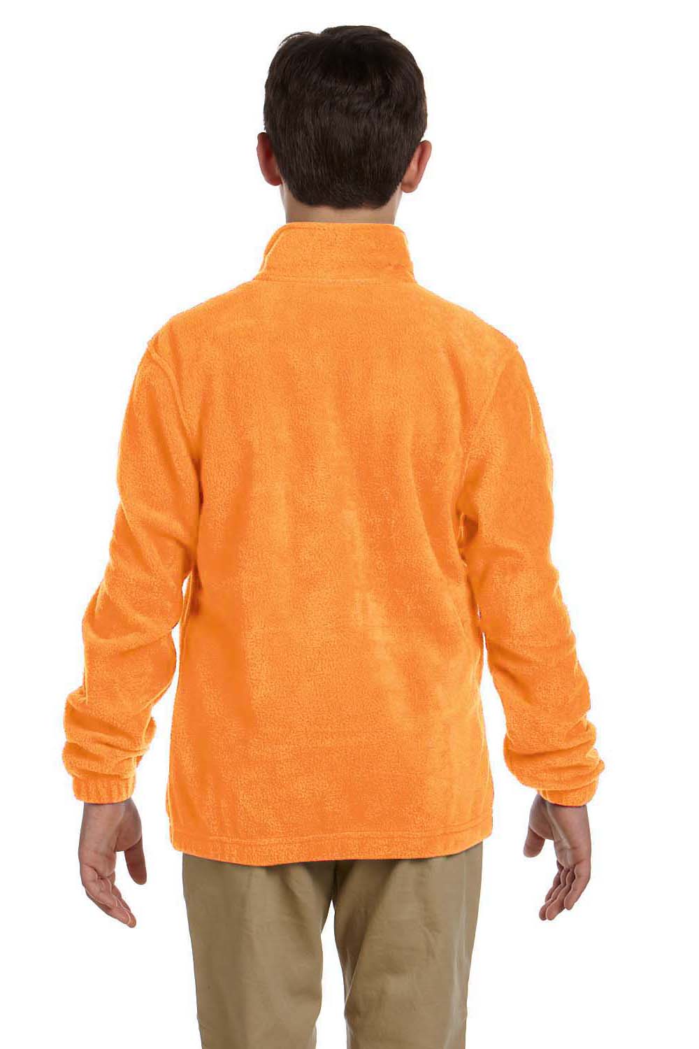 Harriton M990Y Youth Pill Resistant Fleece Full Zip Jacket Safety Orange Model Back