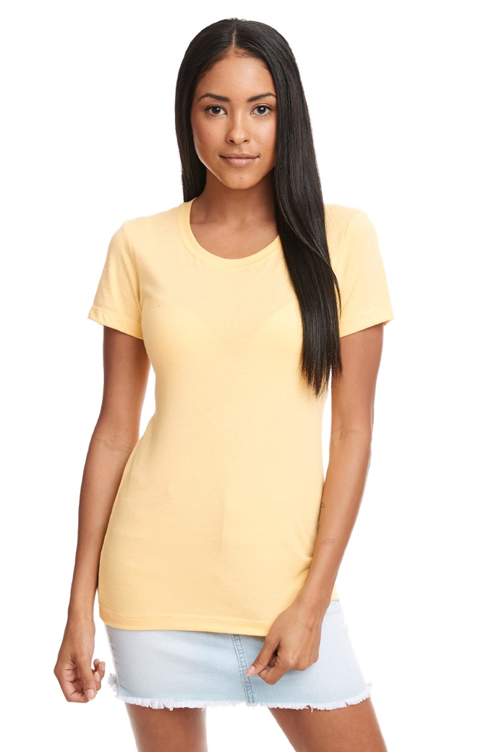 Next Level 1510 Womens Ideal Jersey Short Sleeve Crewneck T-Shirt Banana Cream Yellow Model Front