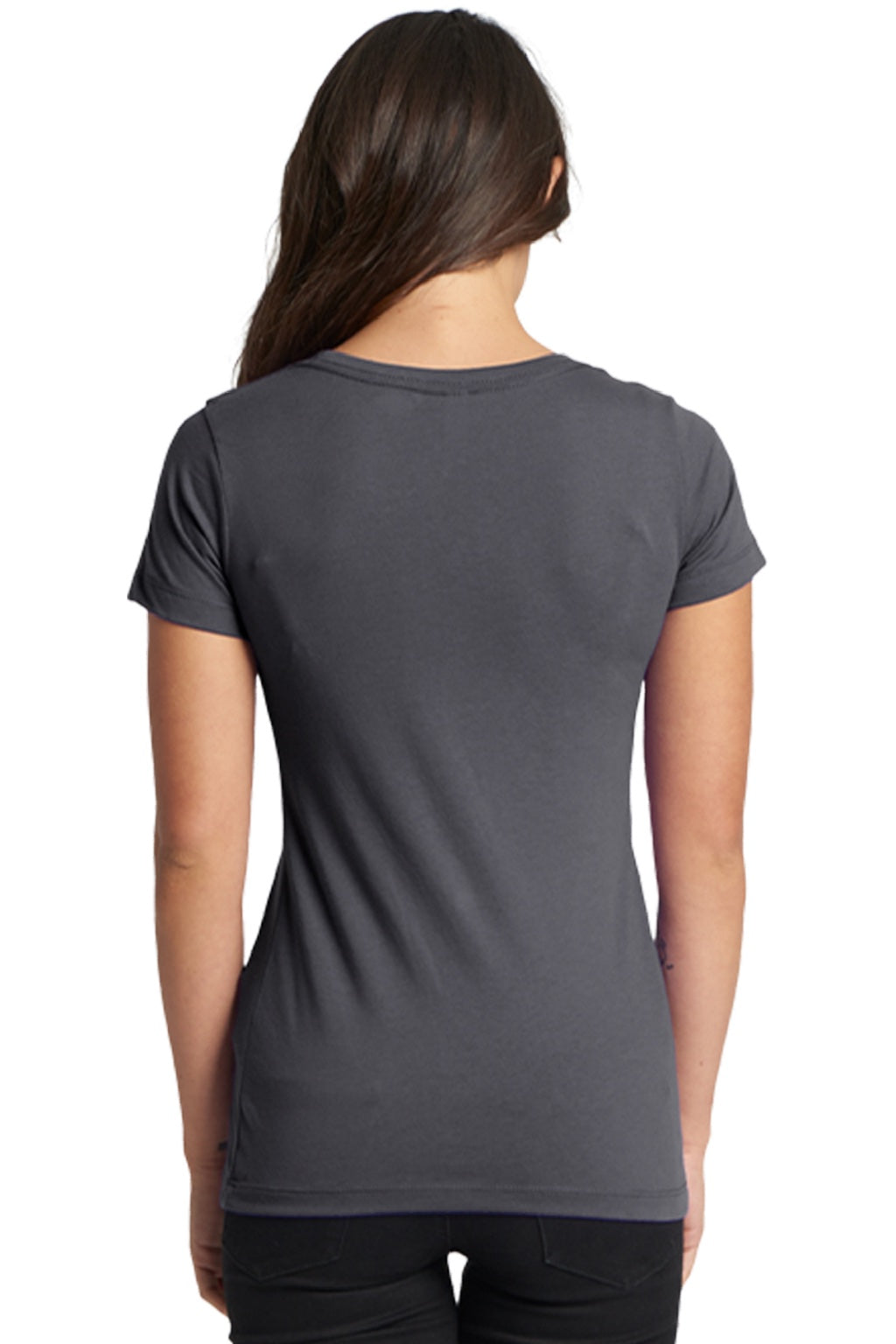Next Level 1510 Womens Ideal Jersey Short Sleeve Crewneck T-Shirt Dark Grey Model Back