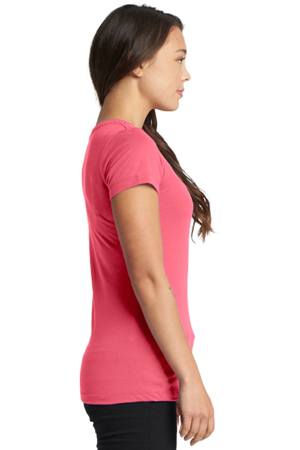 Next Level 1510 Womens Ideal Jersey Short Sleeve Crewneck T-Shirt Hot Pink Model Side