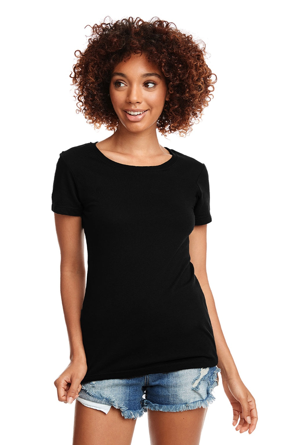 Next Level 1510 Womens Ideal Jersey Short Sleeve Crewneck T-Shirt Black Model Front