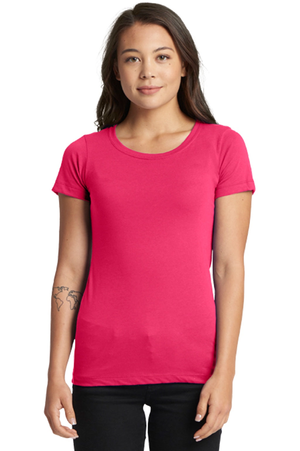 Next Level 1510 Womens Ideal Jersey Short Sleeve Crewneck T-Shirt Raspberry Pink Model Front