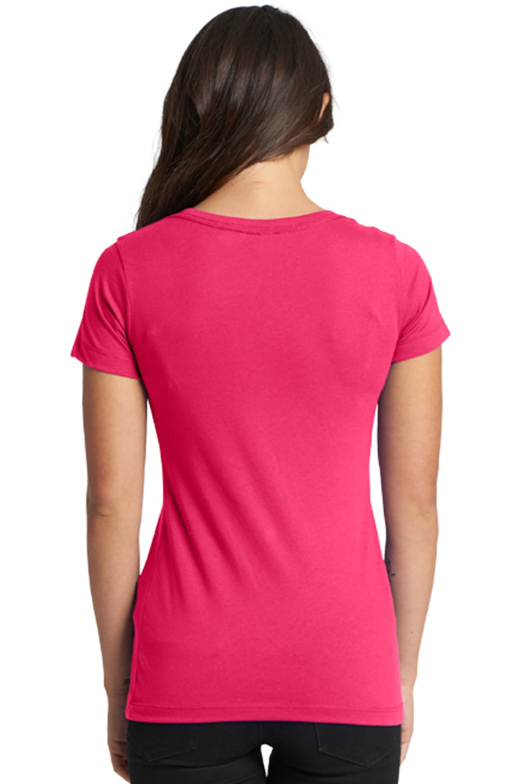 Next Level 1510 Womens Ideal Jersey Short Sleeve Crewneck T-Shirt Raspberry Pink Model Back