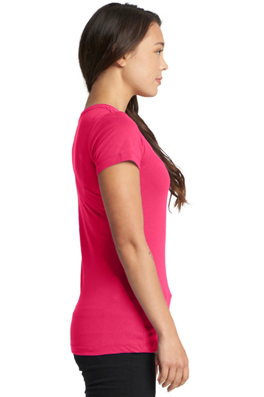 Next Level 1510 Womens Ideal Jersey Short Sleeve Crewneck T-Shirt Raspberry Pink Model Side