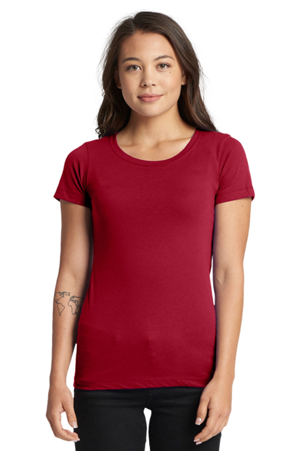Next Level 1510 Womens Ideal Jersey Short Sleeve Crewneck T-Shirt Cardinal Red Model Front