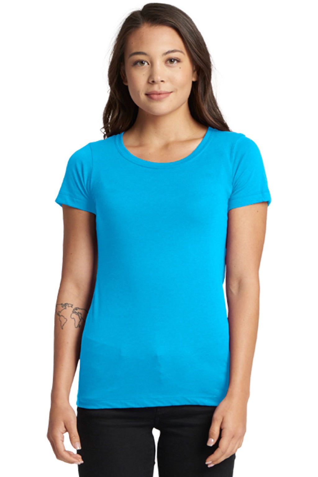 Next Level 1510 Womens Ideal Jersey Short Sleeve Crewneck T-Shirt Turquoise Blue Model Front
