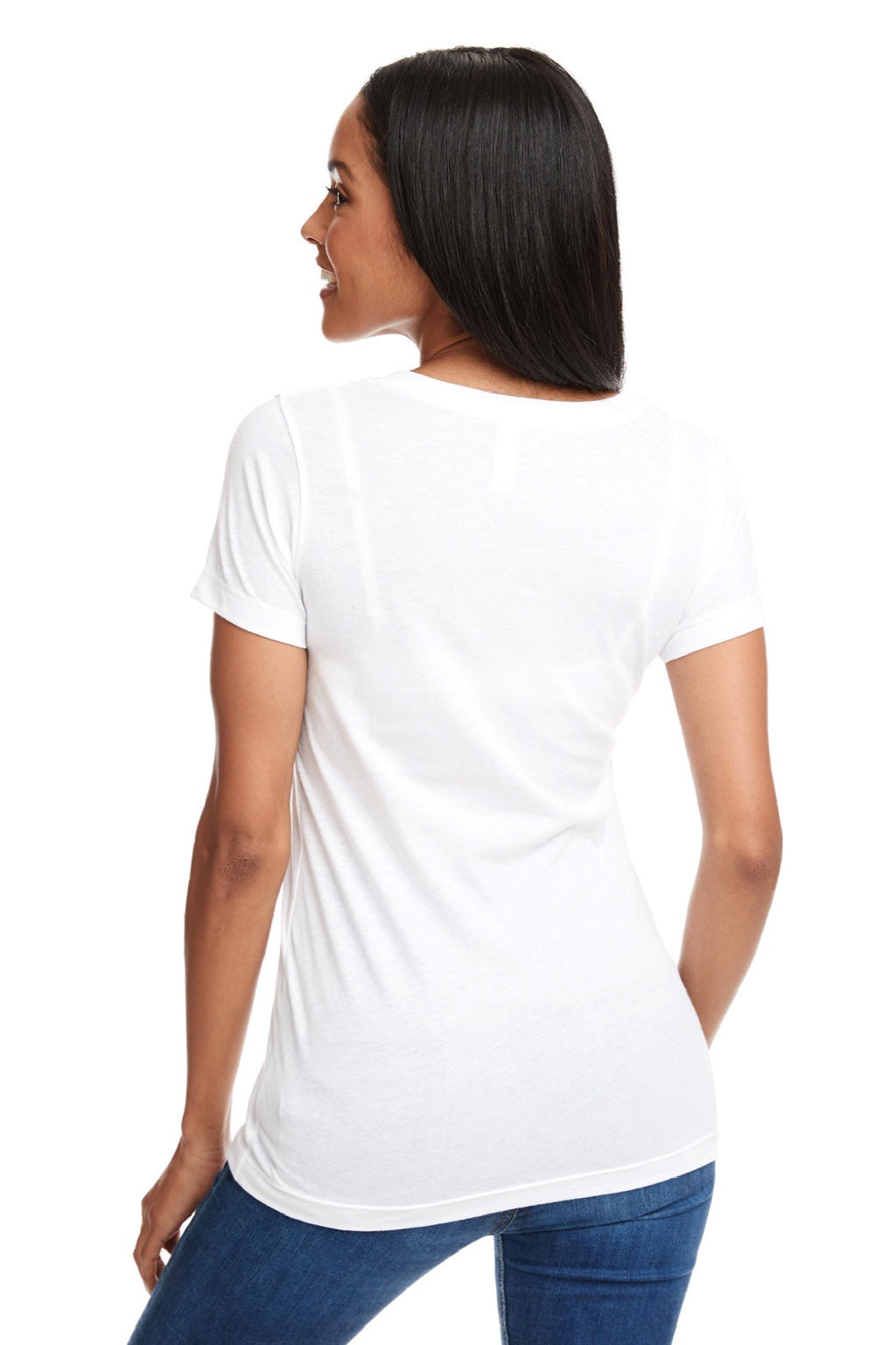 Next Level NL1540/1540 Womens Ideal Jersey Short Sleeve V-Neck T-Shirt White Model Back