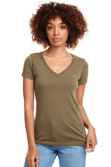 Next Level NL1540/1540 Womens Ideal Jersey Short Sleeve V-Neck T-Shirt Military Green Model Front