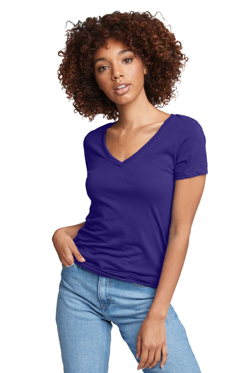 Next Level NL1540/1540 Womens Ideal Jersey Short Sleeve V-Neck T-Shirt Purple Rush Model Front