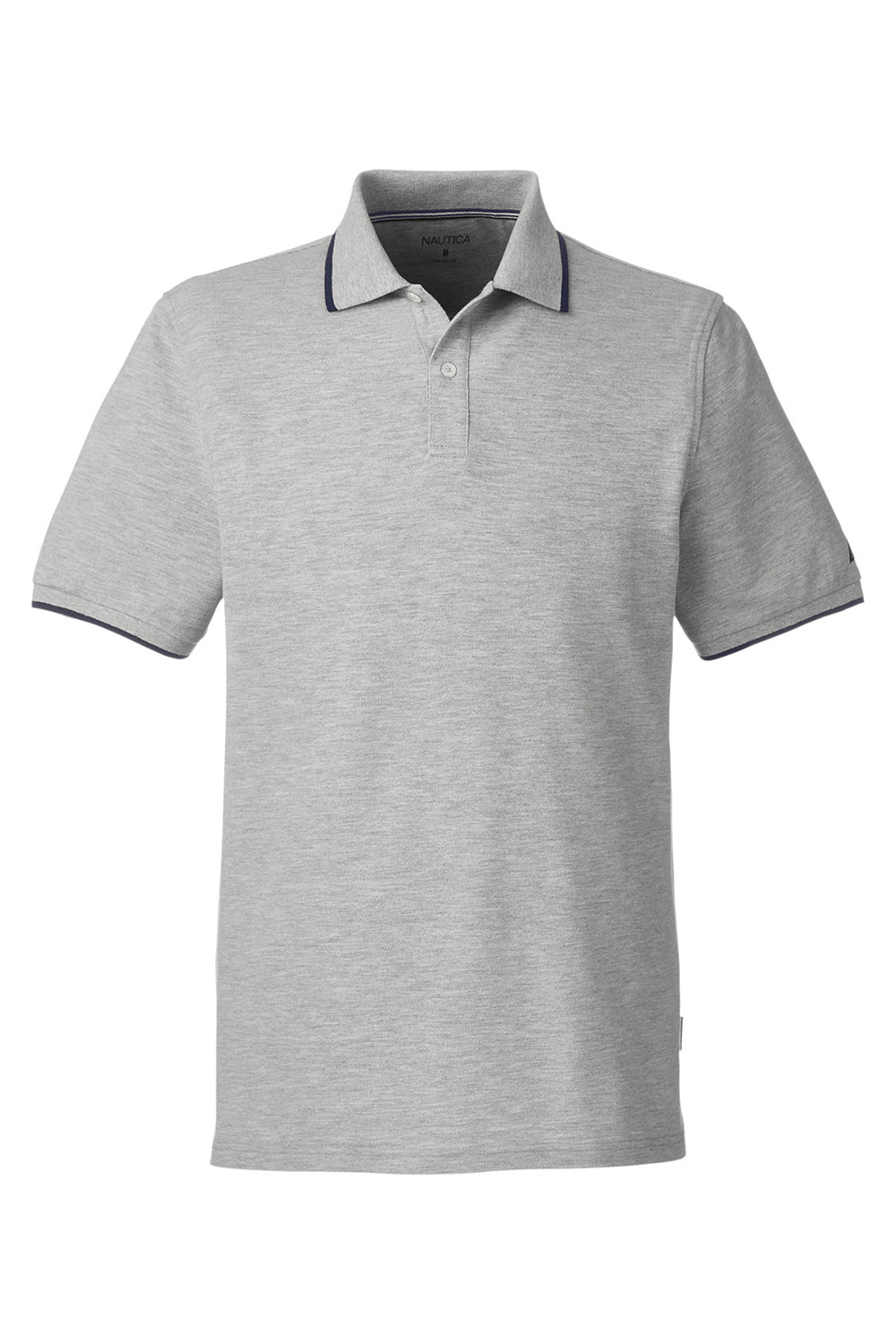 Nautica N17165 Mens Desk Short Sleeve Polo Shirt Oxford Grey/Navy Blue Flat Front