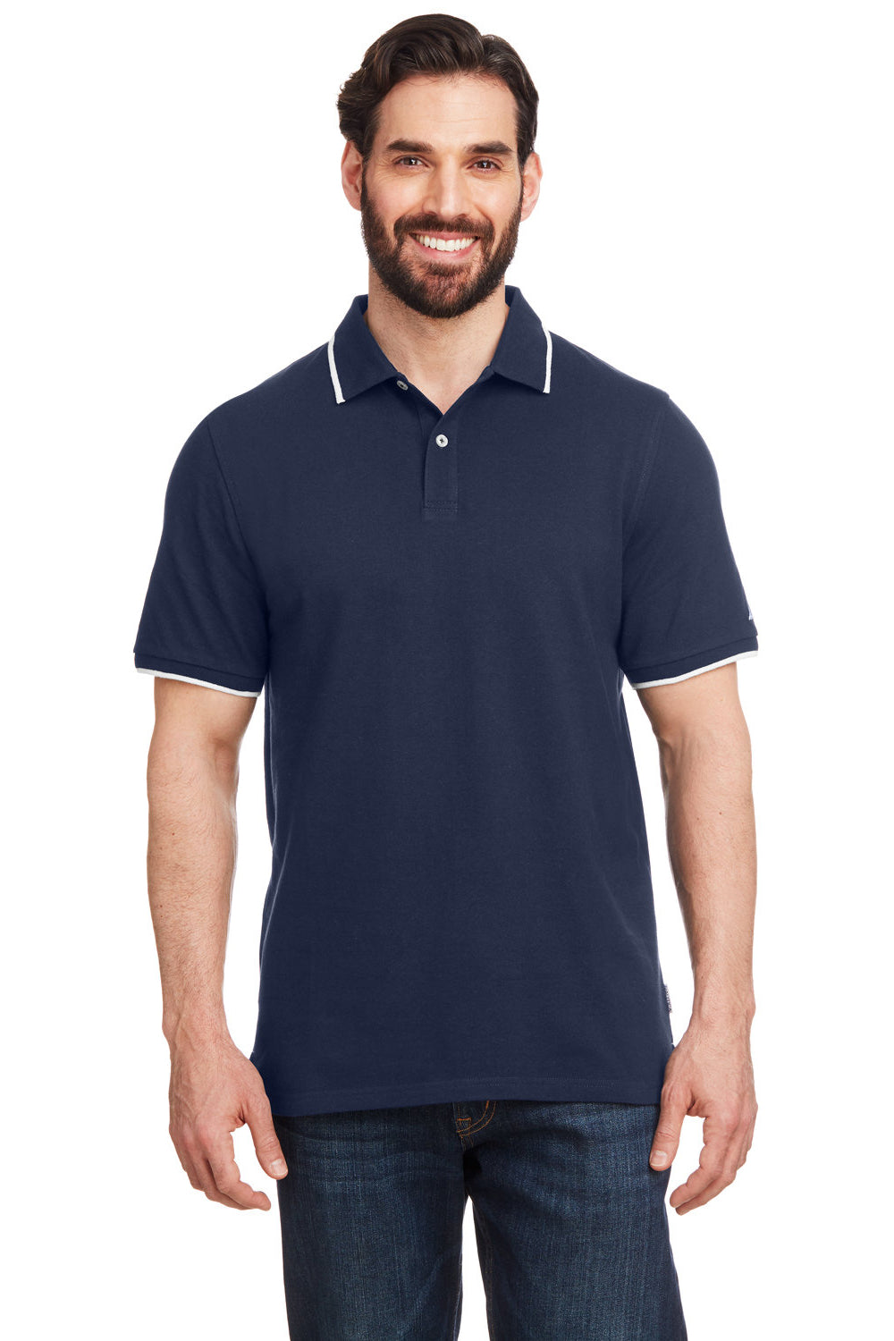 Nautica N17165 Mens Desk Short Sleeve Polo Shirt Navy Blue/White Model Front