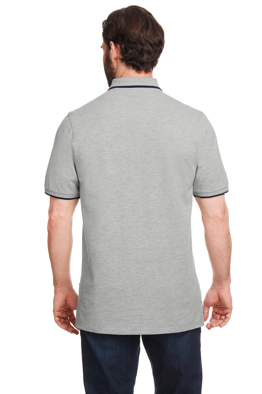 Nautica N17165 Mens Desk Short Sleeve Polo Shirt Oxford Grey/Navy Blue Model Back