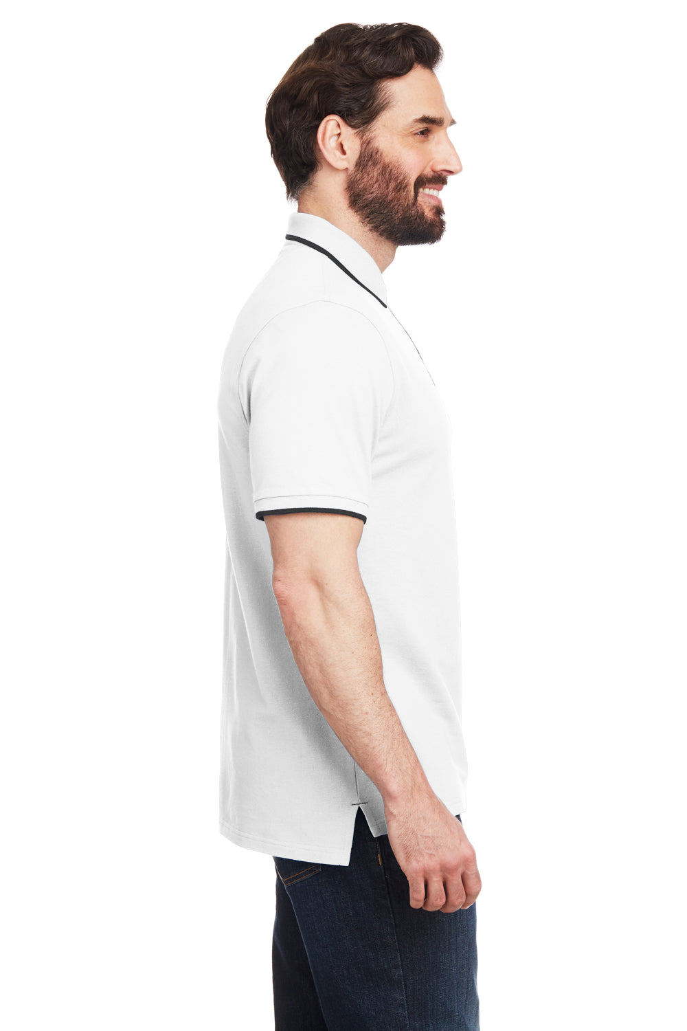 Nautica N17165 Mens Desk Short Sleeve Polo Shirt White/Navy Blue Model Side