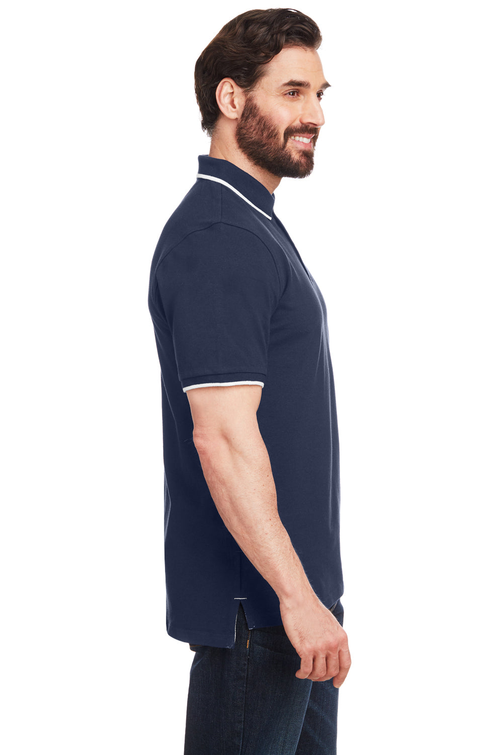 Nautica N17165 Mens Desk Short Sleeve Polo Shirt Navy Blue/White Model Side