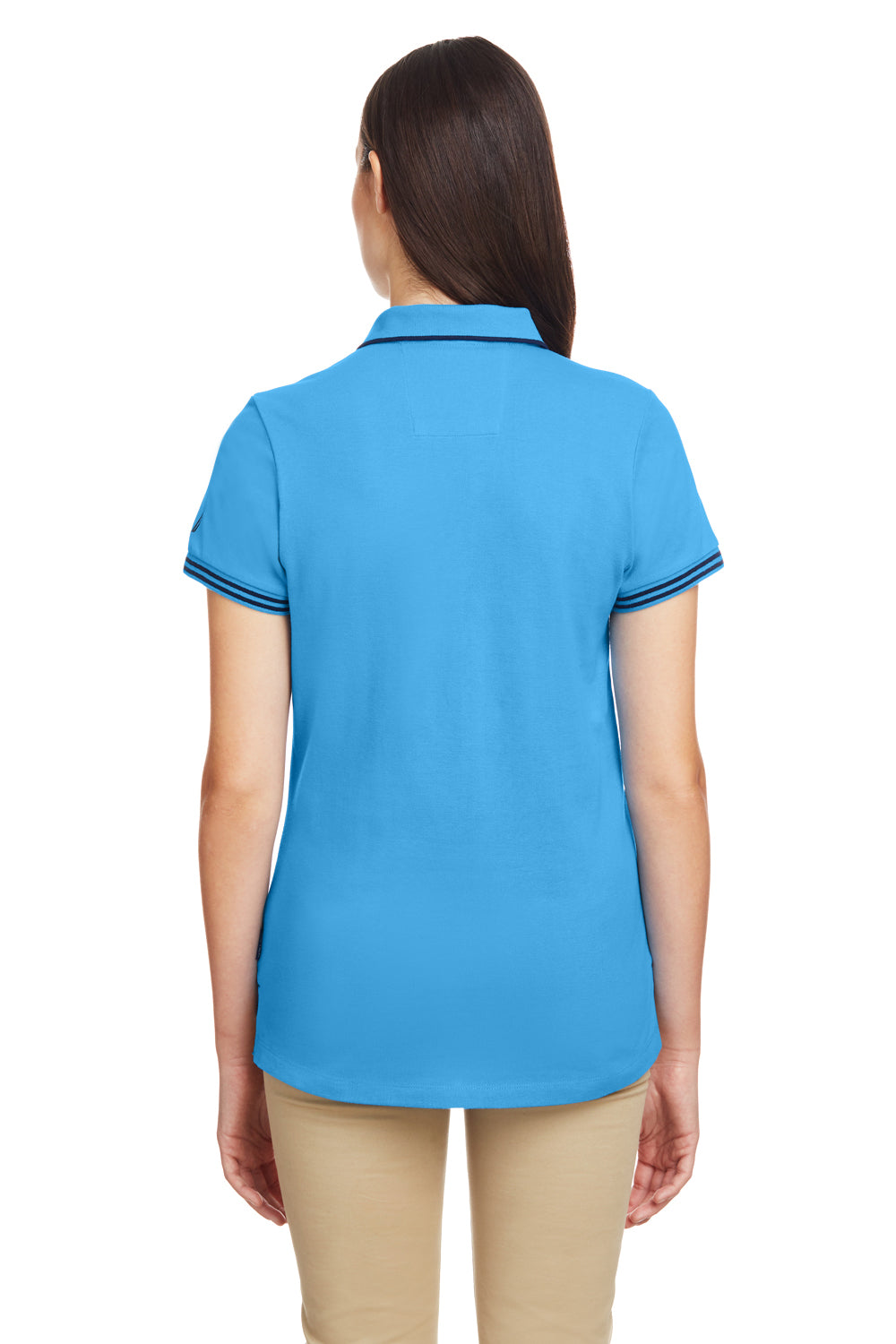 Nautica N17168 Womens Desk Short Sleeve Polo Shirt Azure Blue/Navy Blue Model Back