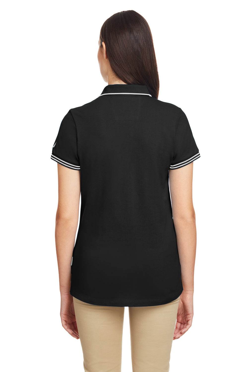 Nautica N17168 Womens Desk Short Sleeve Polo Shirt Black/White Model Back