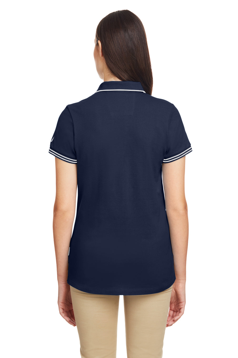 Nautica N17168 Womens Desk Short Sleeve Polo Shirt Navy Blue/White Model Back