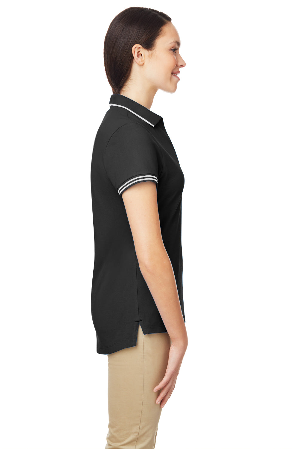 Nautica N17168 Womens Desk Short Sleeve Polo Shirt Black/White Model Side