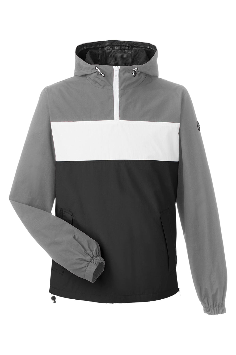 Nautica N17174 Mens Windward Wind & Water Resistant 1/4 Zip Hooded Jacket Graphite Grey/Black Flat Front