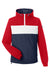 Nautica N17174 Mens Windward Wind & Water Resistant 1/4 Zip Hooded Jacket Red/Navy Blue/White Flat Front