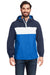Nautica N17174 Mens Windward Wind & Water Resistant 1/4 Zip Hooded Jacket Navy Blue/Royal Blue Model Front