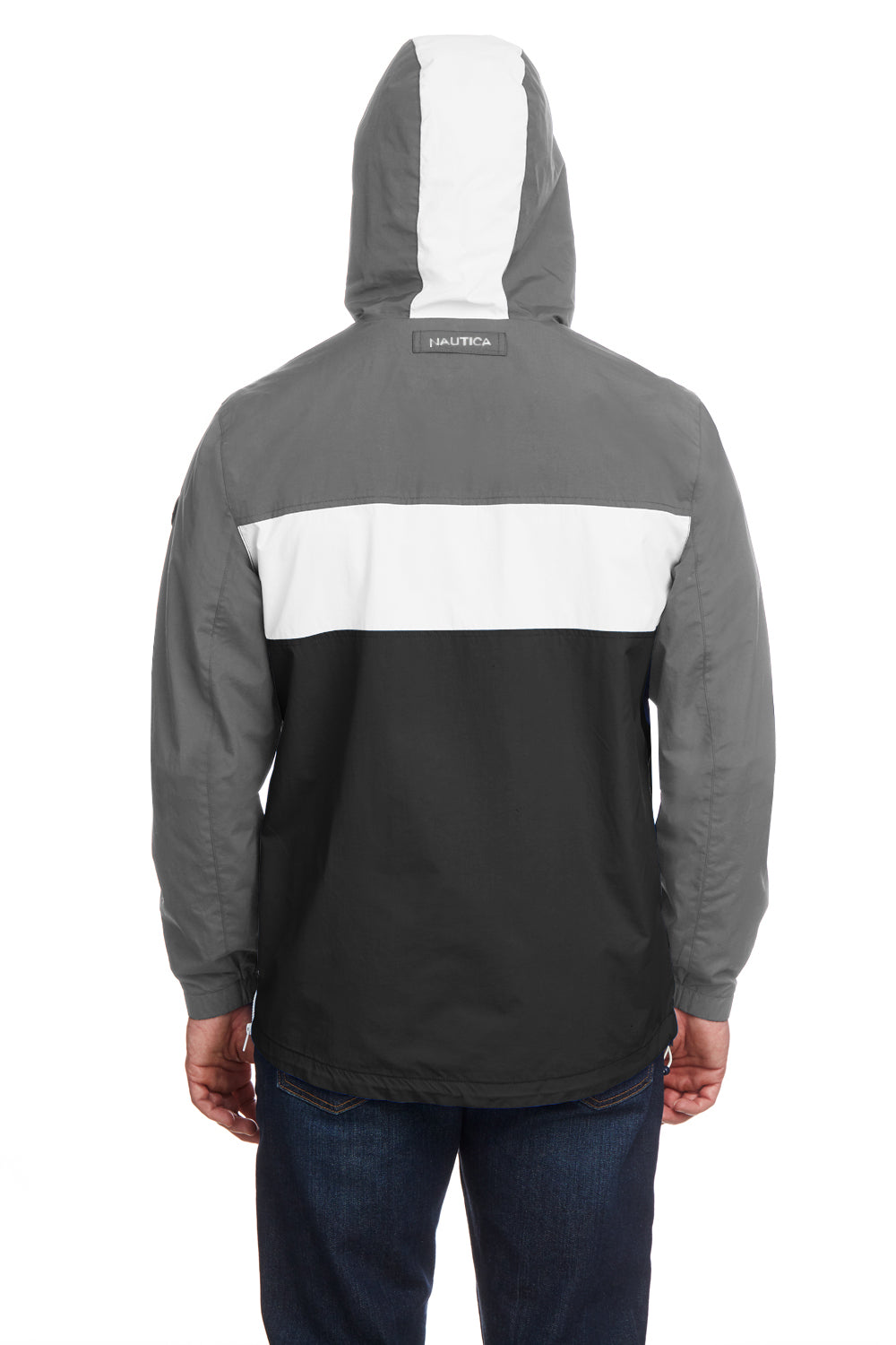 Nautica N17174 Mens Windward Wind & Water Resistant 1/4 Zip Hooded Jacket Graphite Grey/Black Model Back