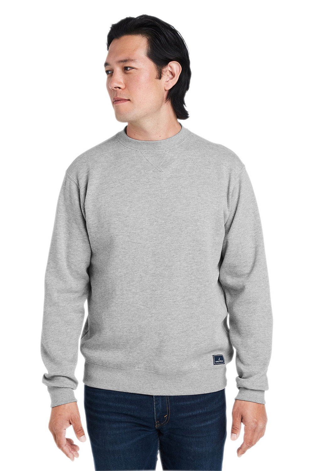 Nautica N17175 Mens Anchor Crewneck Sweatshirt Heather Oxford Grey Model Front