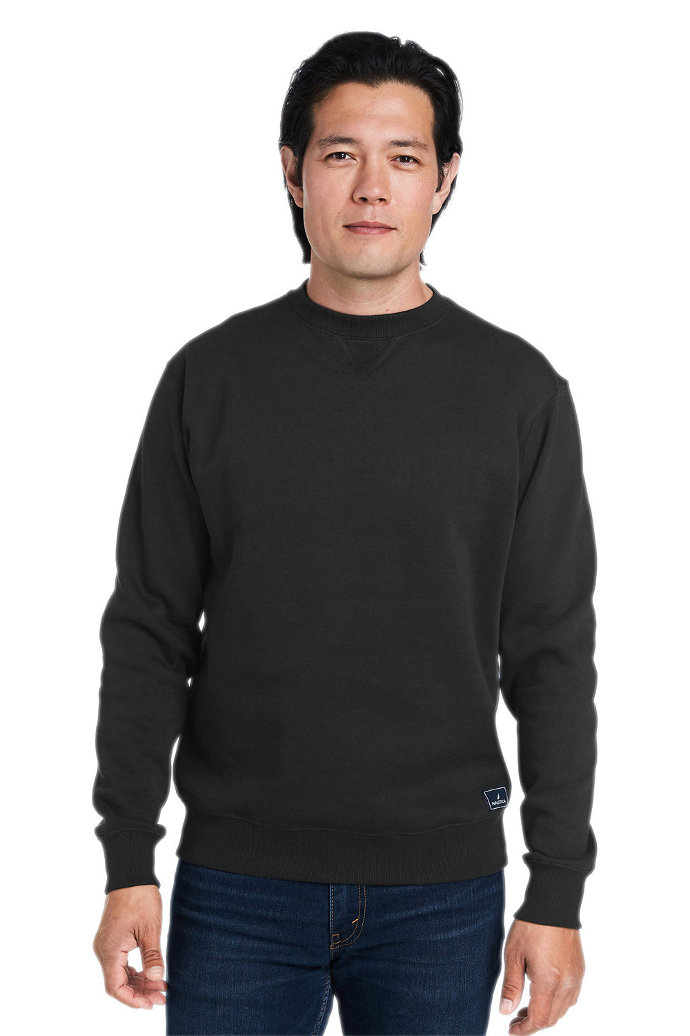 Nautica N17175 Mens Anchor Crewneck Sweatshirt Black Model Front