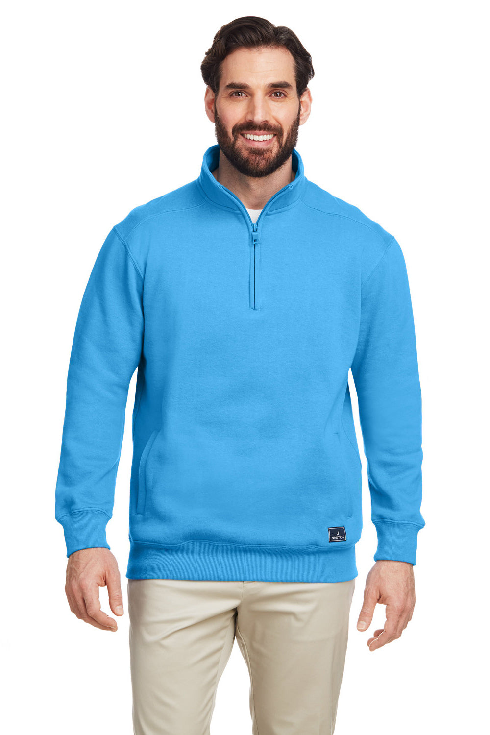 Nautica N17176 Mens Anchor 1/4 Zip Sweatshirt w/ Pockets Azure Blue Model Front